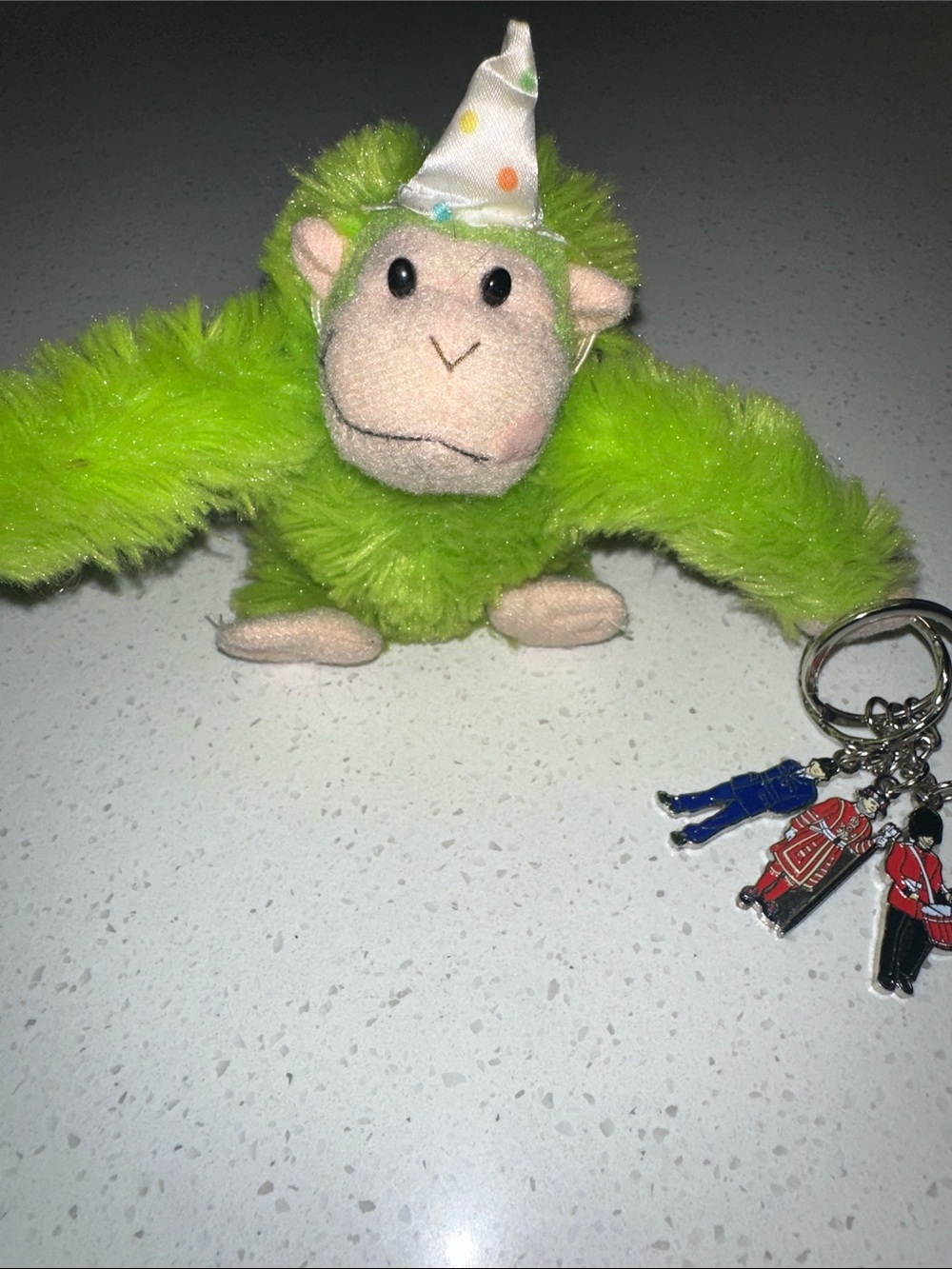 Green Plush Monkey Party Decoration with Polka Dot Hat